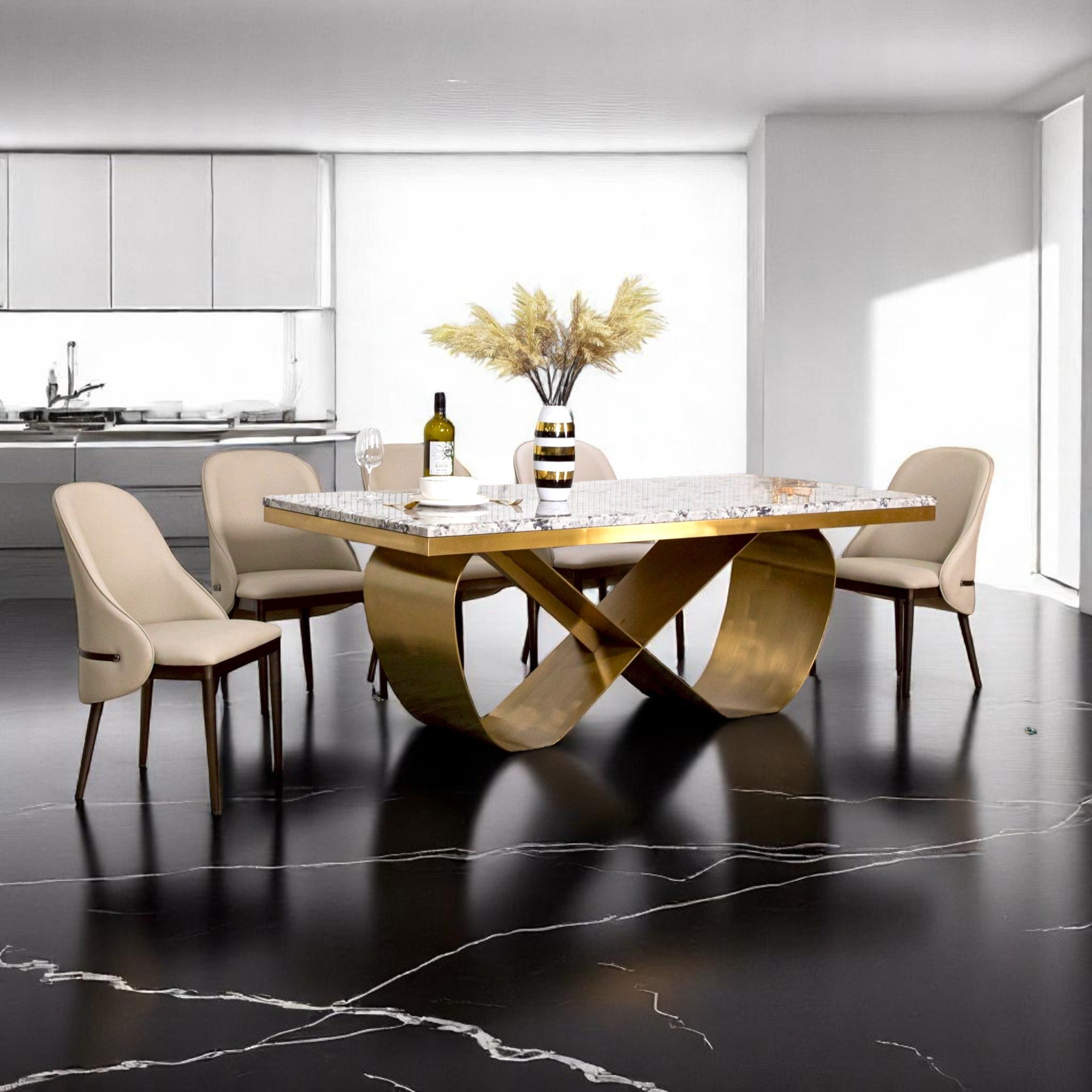 โต๊ะอาหารหินอ่อน 2.0 ม. รุ่น อินฟินิตี้ INFINITY สีทอง 6 ที่นั่ง