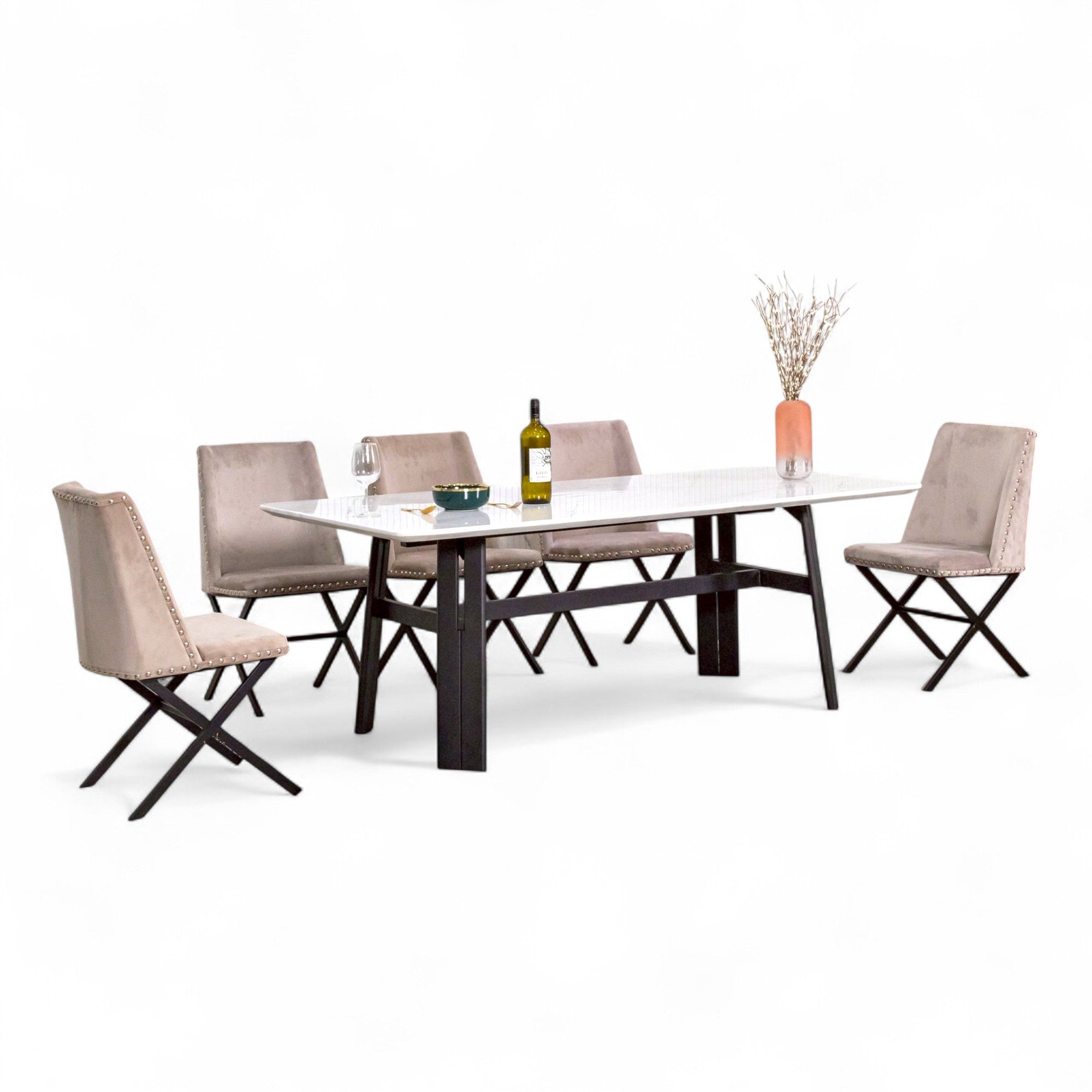 โต๊ะอาหารหินอ่อน 2.0 ม. รุ่น ทีออน THEON ขาสีดำ 6 ที่นั่ง