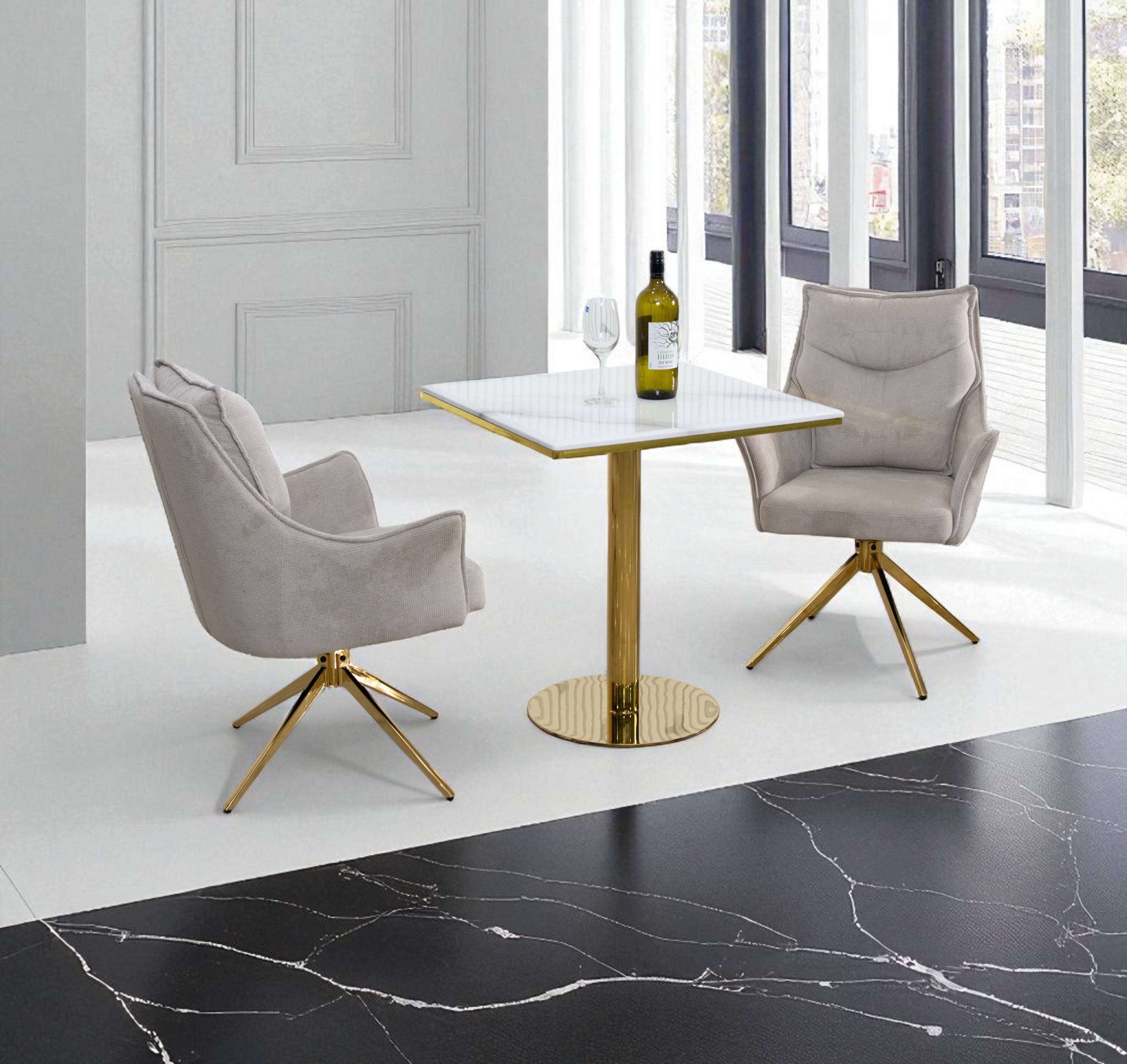 โต๊ะอาหารหิน 70x70 ซม. รุ่น เบนนี่ BENNY เก้าอี้หมุนได้ 360 องศา