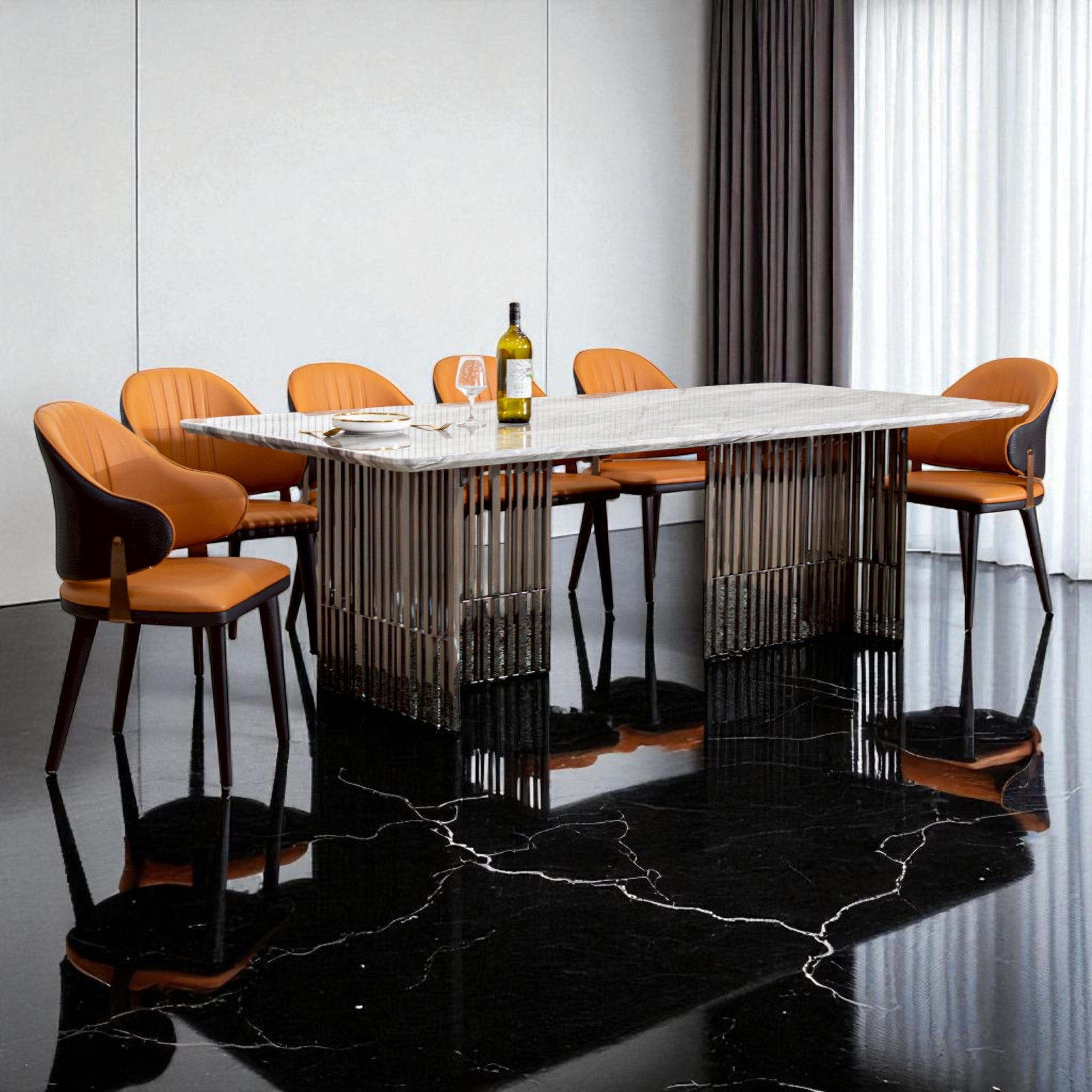 โต๊ะอาหารหิน 2.4 ม. รุ่น ด็อบบี้ DOBBY สแตนเลสสีดำ