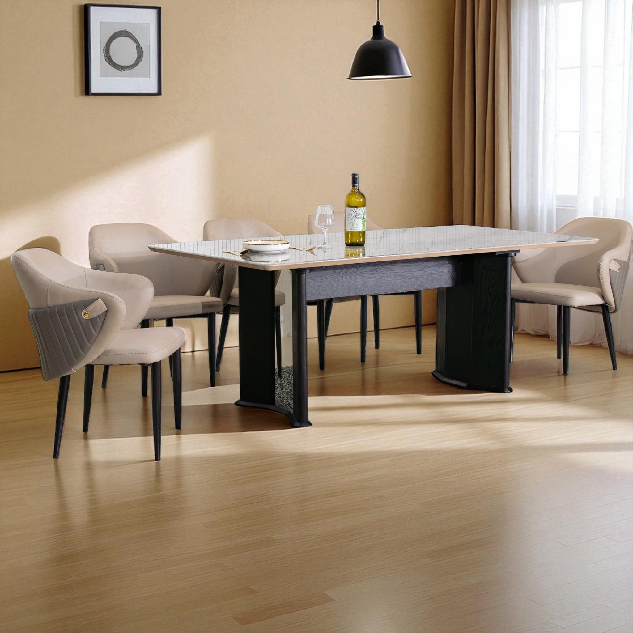 โต๊ะอาหารหิน 2.0 ม. รุ่น ฟรินจ์ FRINGE ขาไม้สีวอลนัท