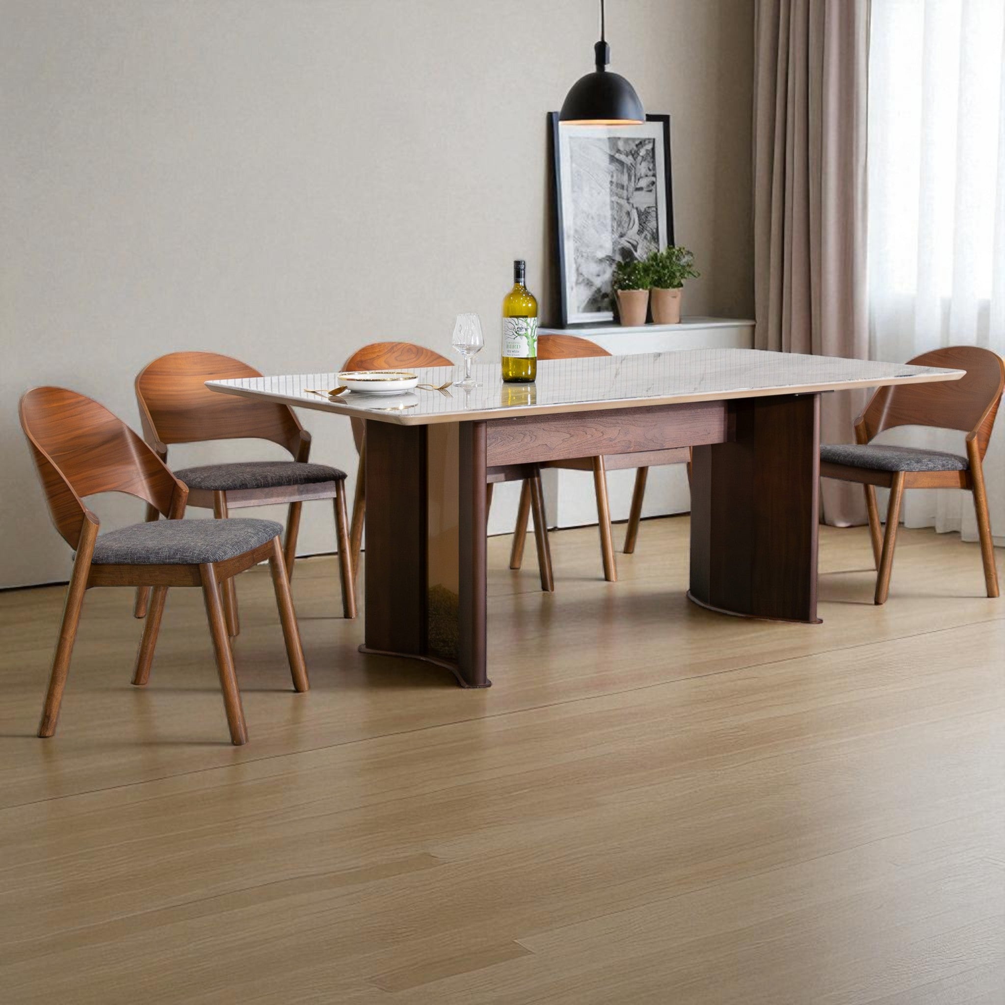 โต๊ะอาหารหิน 2.0 ม. รุ่น ฟรินจ์ FRINGE ขาไม้สีดำ