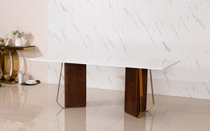 โต๊ะอาหารหินอ่อน ขาสีทอง รุ่น พลูเมอเรีย ขนาด 200 cm. พร้อมเก้าอี้ มูร์เซีย 4 ที่นั่ง
