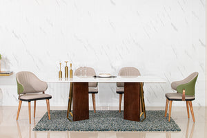 โต๊ะอาหารหินอ่อน ขาสีทอง รุ่น พลูเมอเรีย ขนาด 200 cm. พร้อมเก้าอี้ มูร์เซีย 4 ที่นั่ง