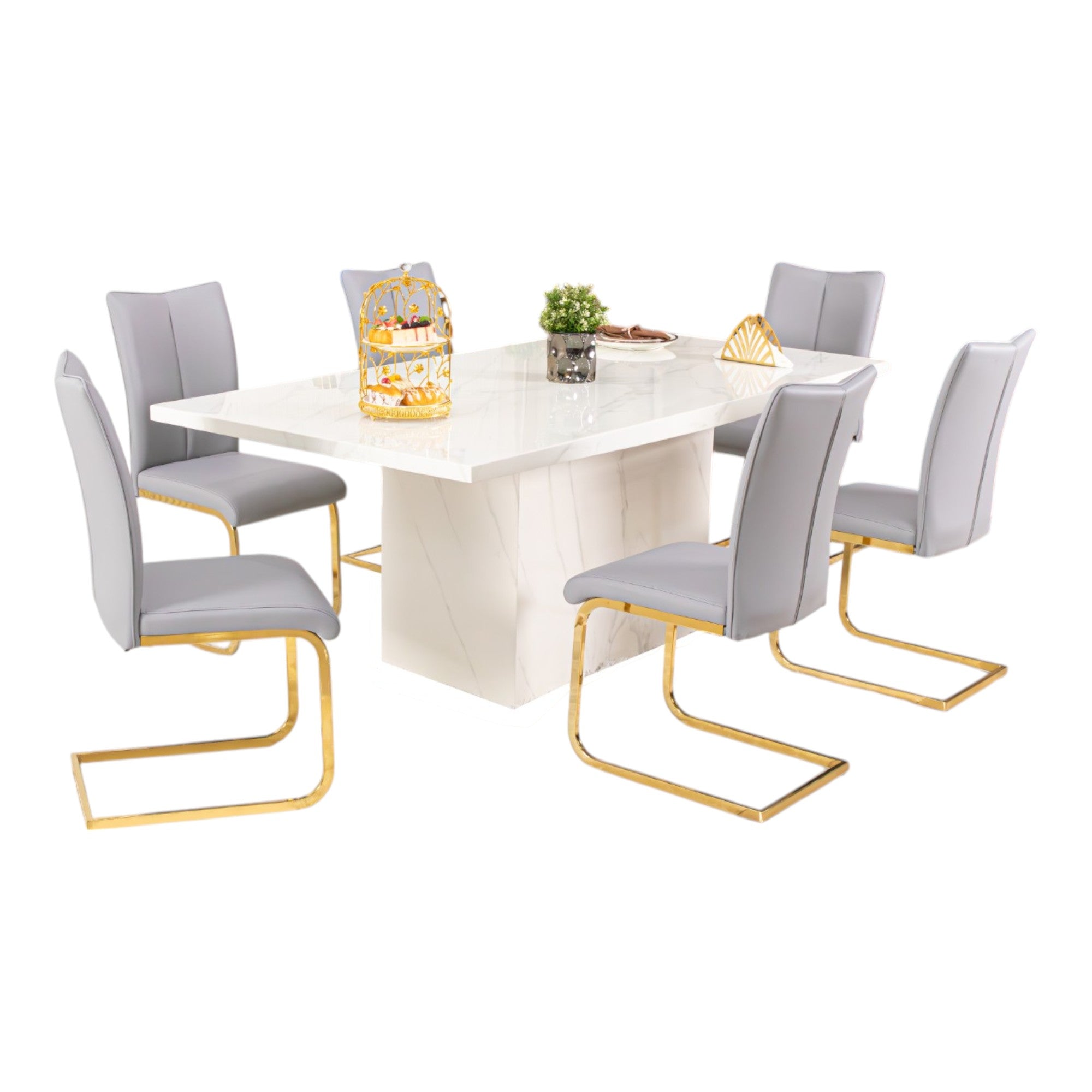 โต๊ะอาหารหินอ่อน 2 ม. รุ่น เอมิเลีย 𝗘𝗠𝗜𝗟𝗜𝗔 พร้อมเก้าอี้ 6 ที่นั่ง