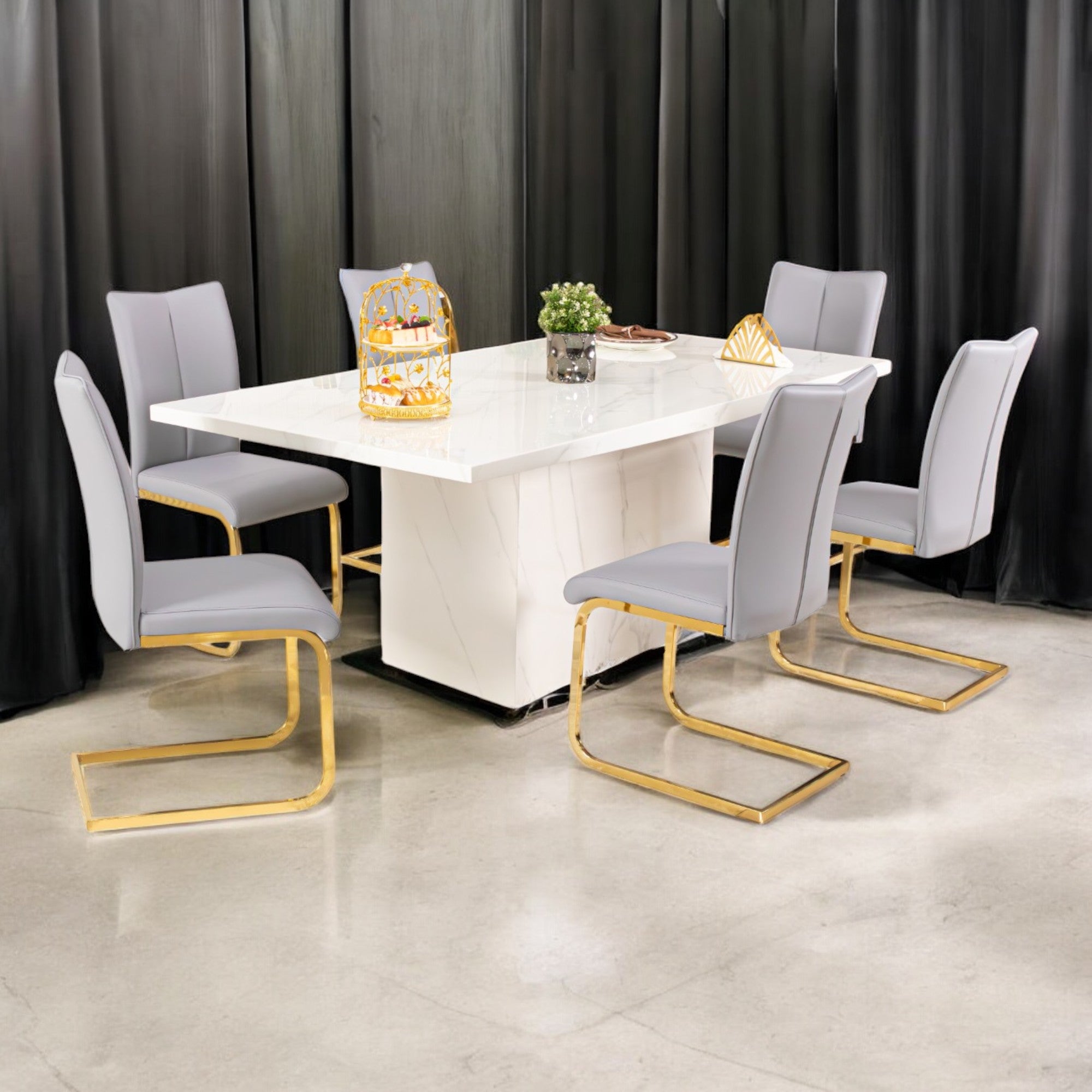 โต๊ะอาหารหินอ่อน 2 ม. รุ่น เอมิเลีย 𝗘𝗠𝗜𝗟𝗜𝗔 พร้อมเก้าอี้ 6 ที่นั่ง