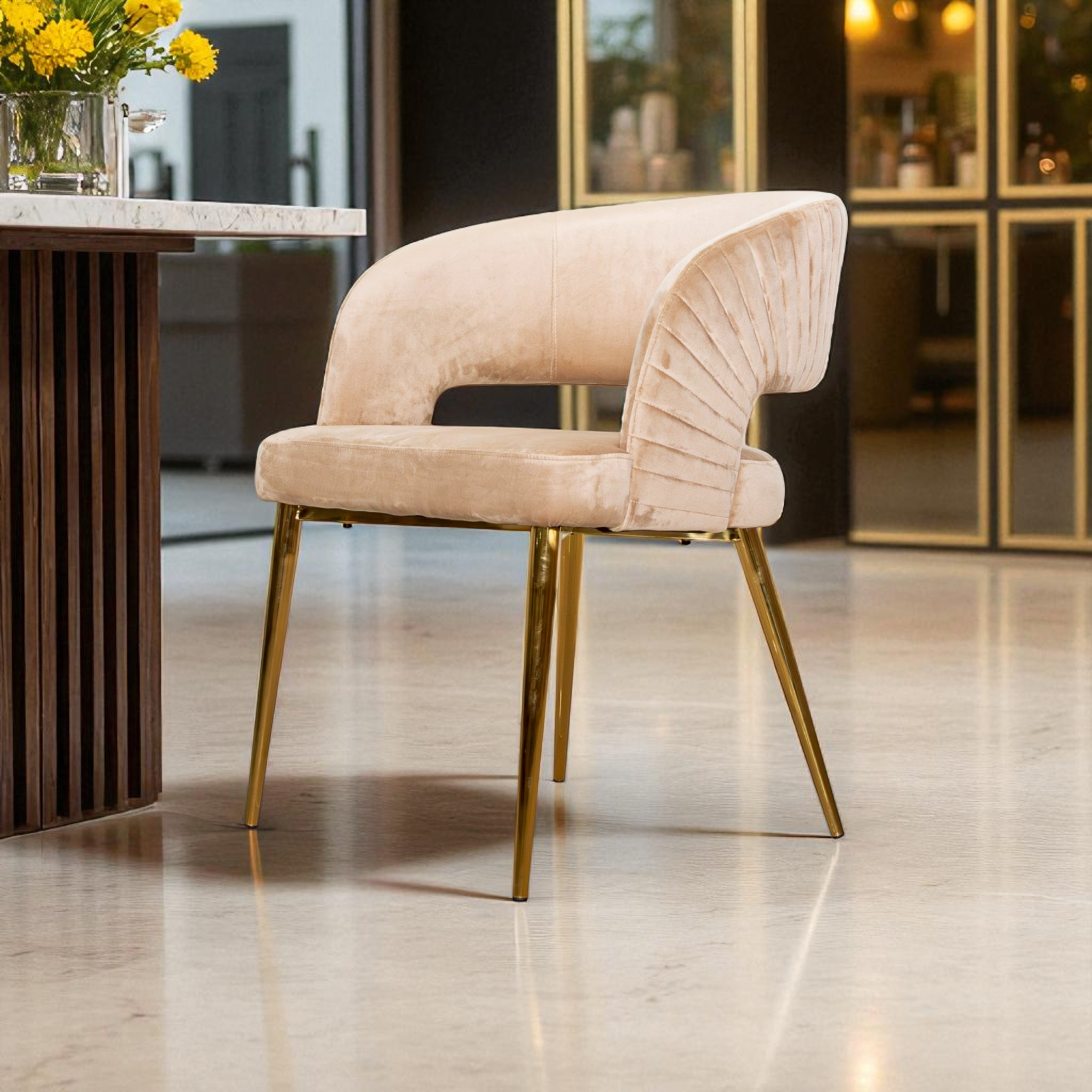 เก้าอี้อาหาร ขาสแตนเลสสีทอง รุ่น เคลวิน KELVIN