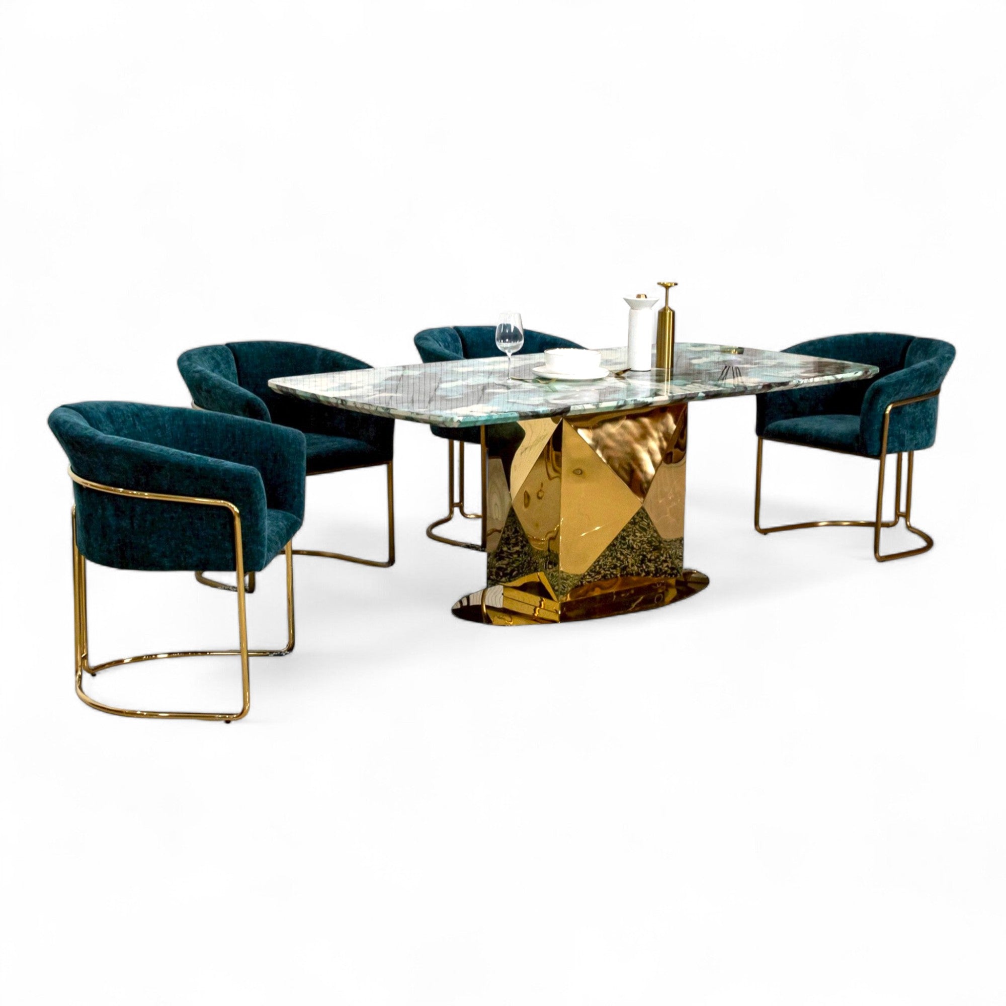 โต๊ะอาหารหินอ่อน 2.0 ม. รุ่น เจม Gem สีทอง 6 ที่นั่ง สแตนเลส 304