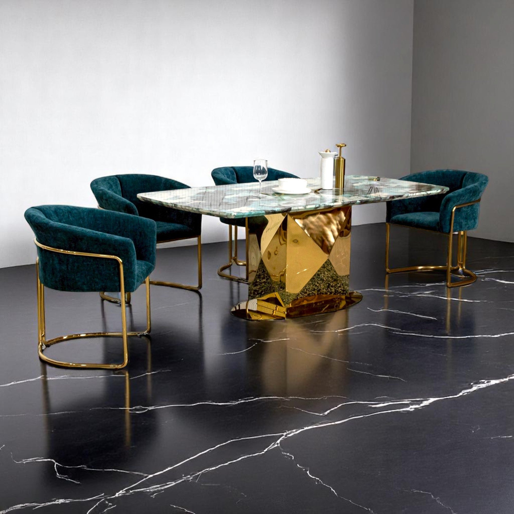 โต๊ะอาหารหินอ่อน 2.0 ม. รุ่น เจม Gem สีทอง 6 ที่นั่ง สแตนเลส 304