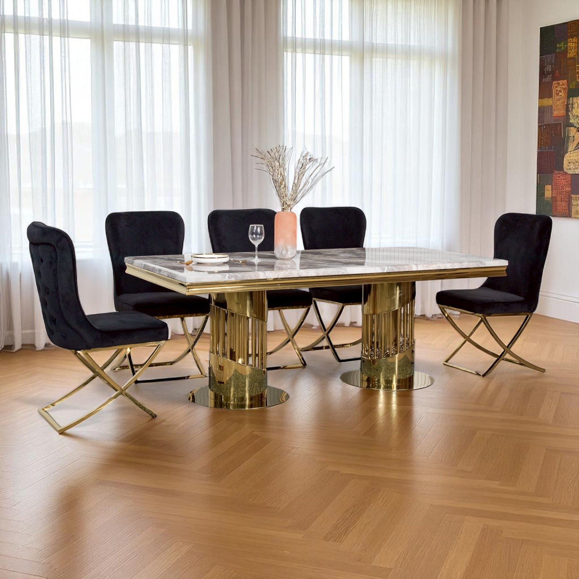 โต๊ะอาหารหินอ่อน 2.0 ม. รุ่น โมอาน่า MOANA สีทอง