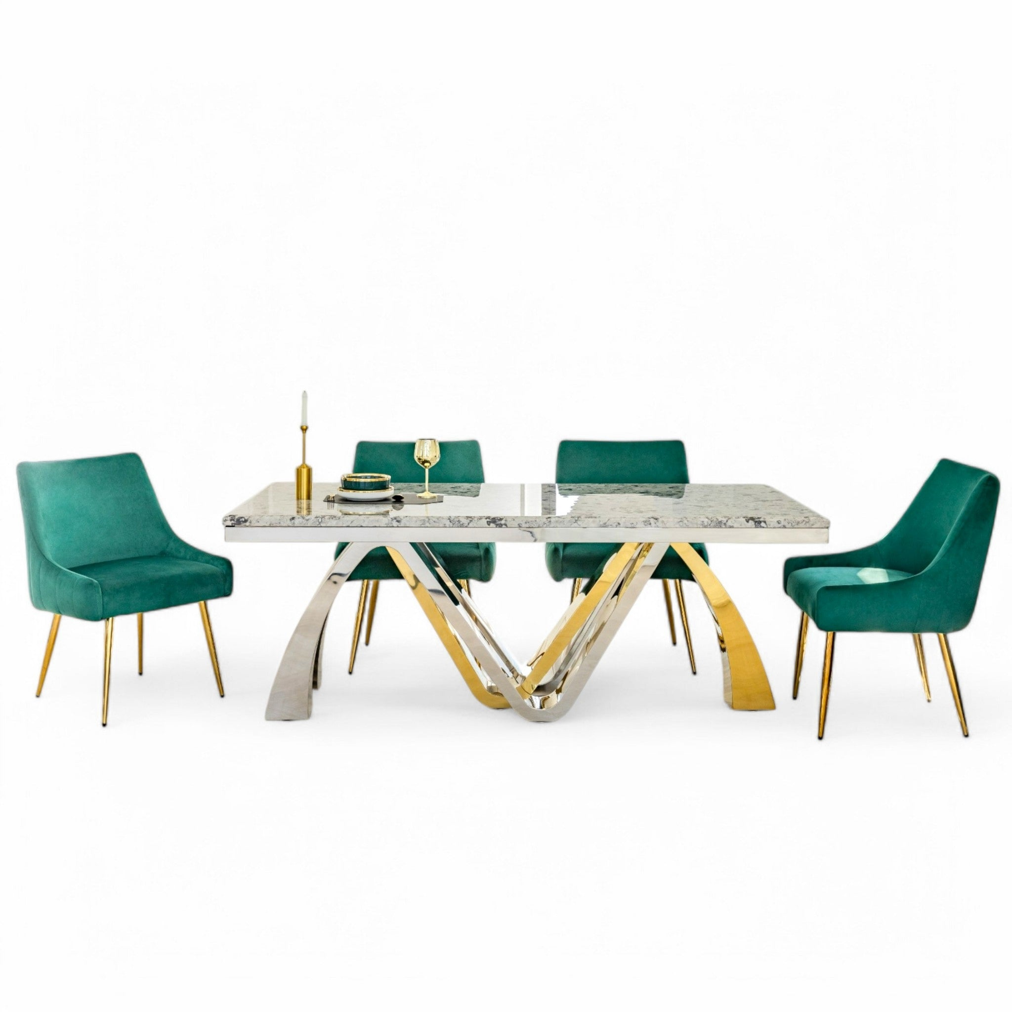 โต๊ะอาหารหินอ่อน 2 ม. รุ่น สแปรโร่ SPARROW (เก้าอี้ 4 ตัว)