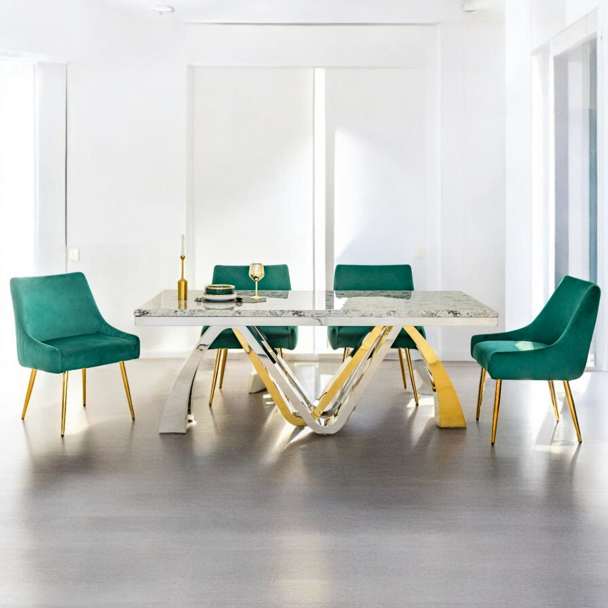 โต๊ะอาหารหินอ่อน 2 ม. รุ่น สแปรโร่ SPARROW (เก้าอี้ 4 ตัว)