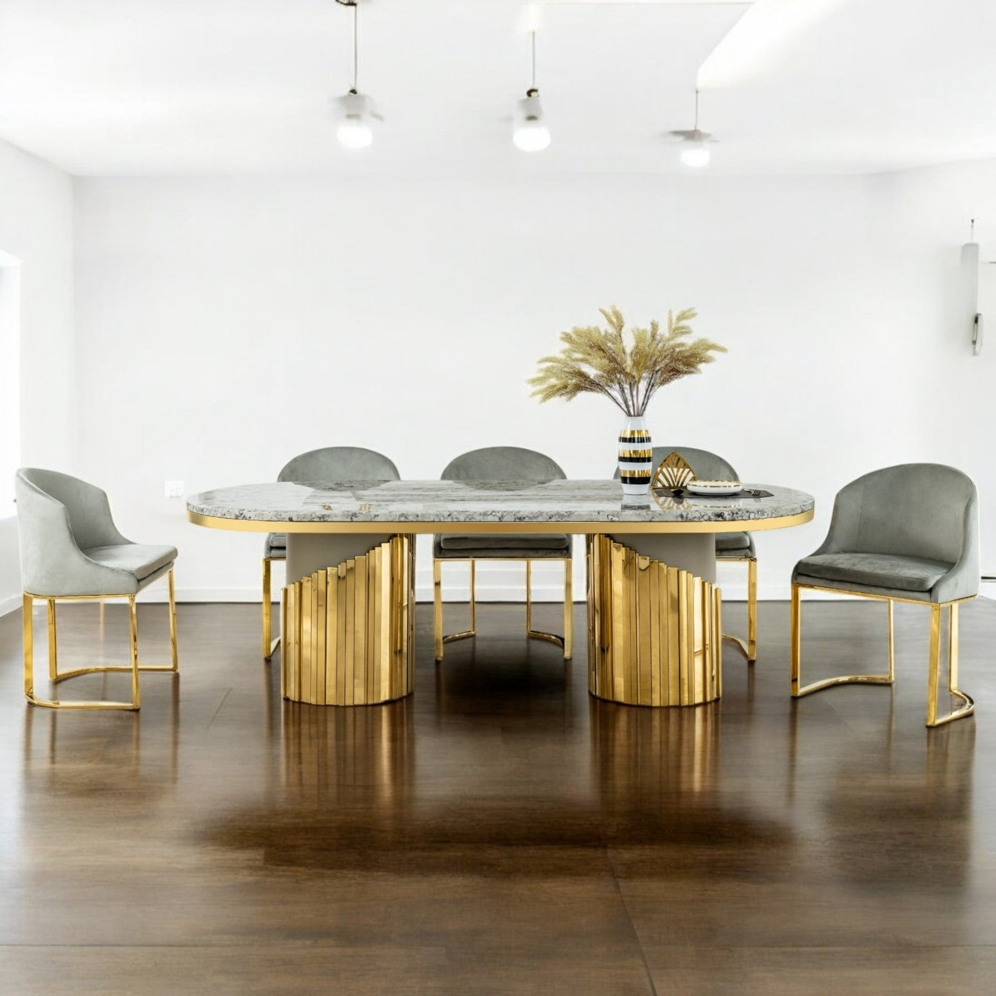 โต๊ะอาหารหินอ่อน 2.4 ม. รุ่น คาลิซี KHALEESI สีทอง 6 ที่นั่ง