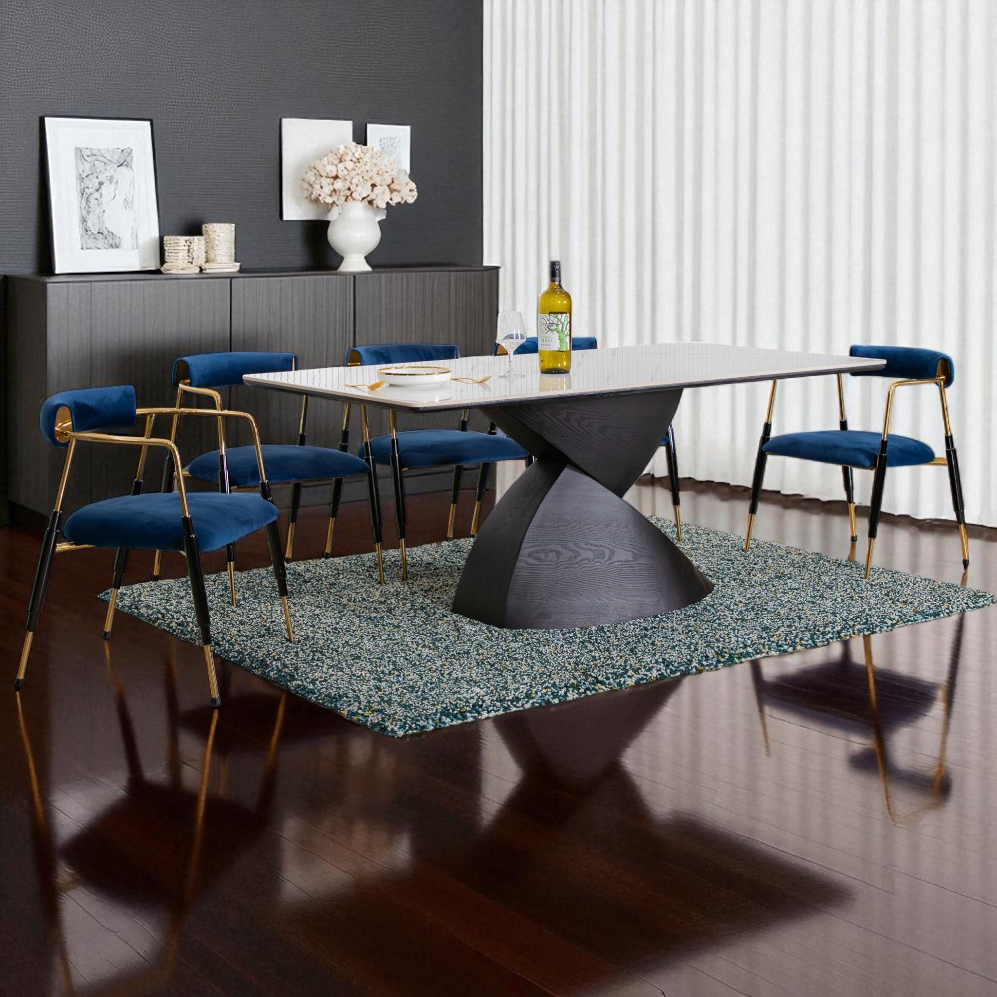 โต๊ะอาหารหิน 2.0 ม. รุ่น พิทูเนีย PETUNIA ขาสีดำ