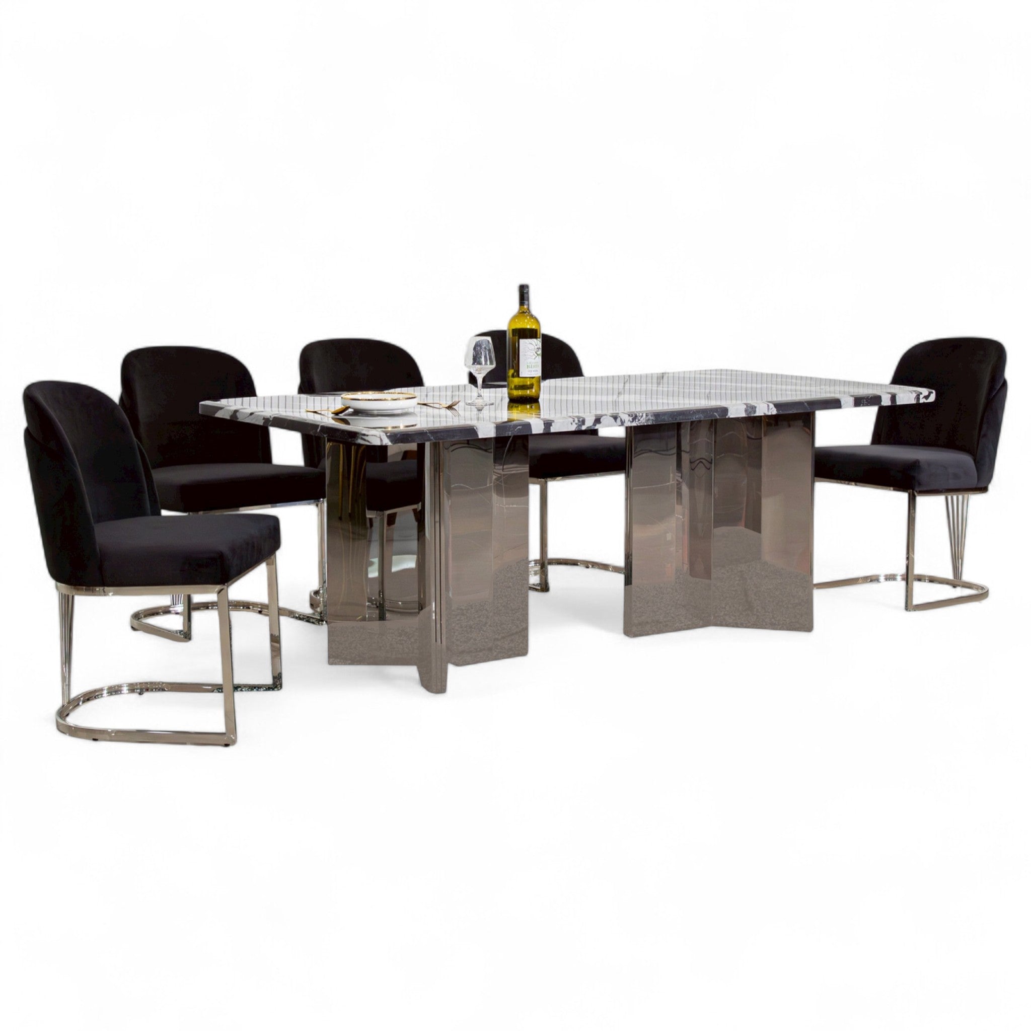 โต๊ะอาหารหิน 2.0 ม. รุ่น เพนนี PENNY ขาสแตนเลสเทาไทเทเนียม