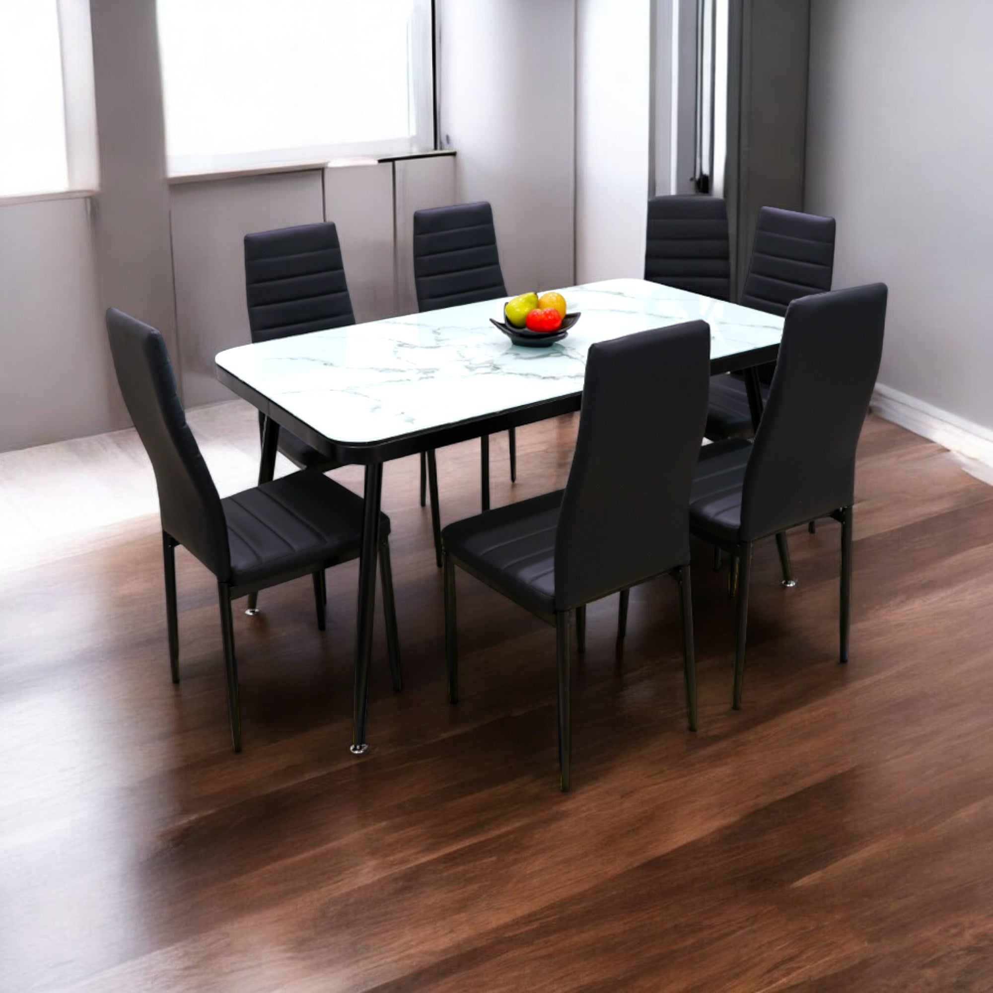 โต๊ะอาหารท็อปกระจกลายหินอ่อน 1.4 ม. รุ่น สปริน SPIN