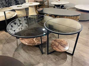 โต๊ะกลางกระจก หินอ่อนล่าง โครงเหล็ก รุ่น ออร์ทิซ ARTIZ ขนาด 90*40 / 50*50 cm.