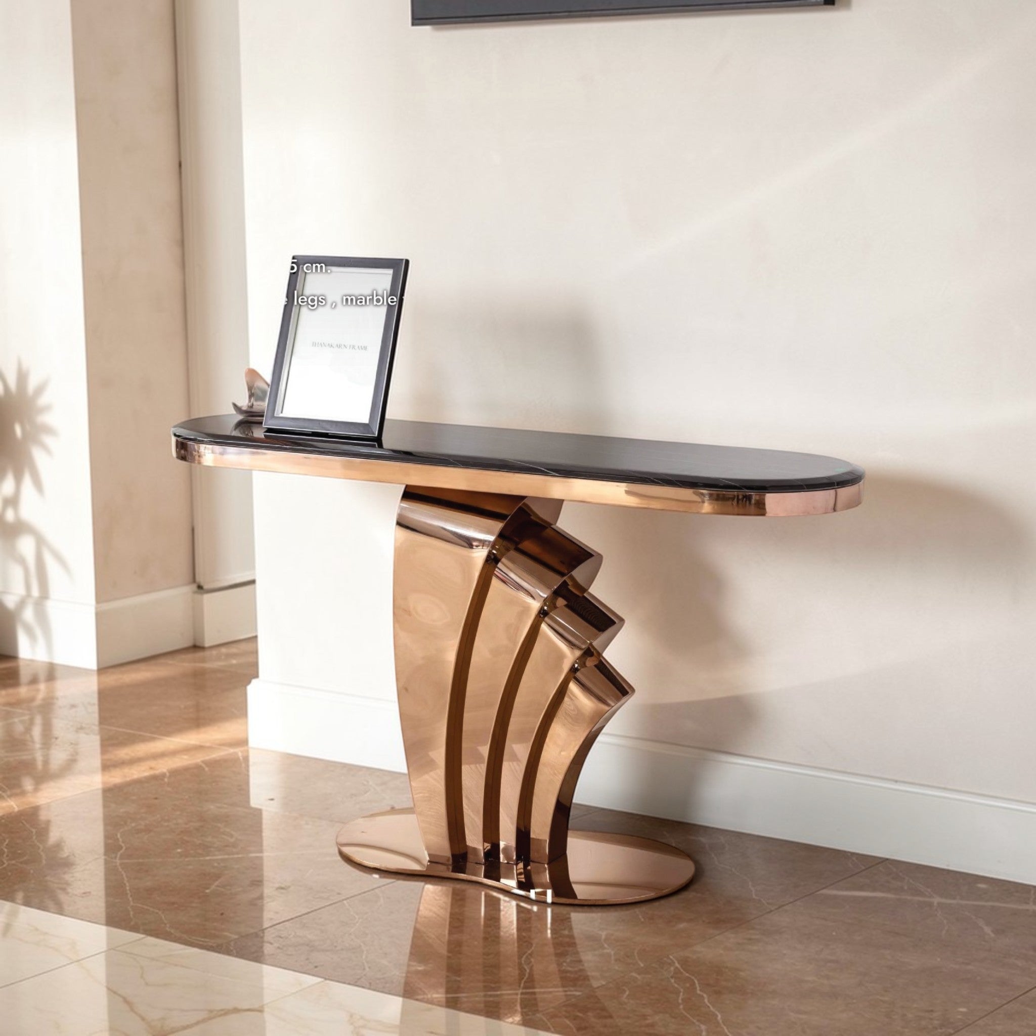 โต๊ะคอลโซลท็อปหิน 1.4 ม. รุ่น สเนล SNAIL สีโรสโกล์ด