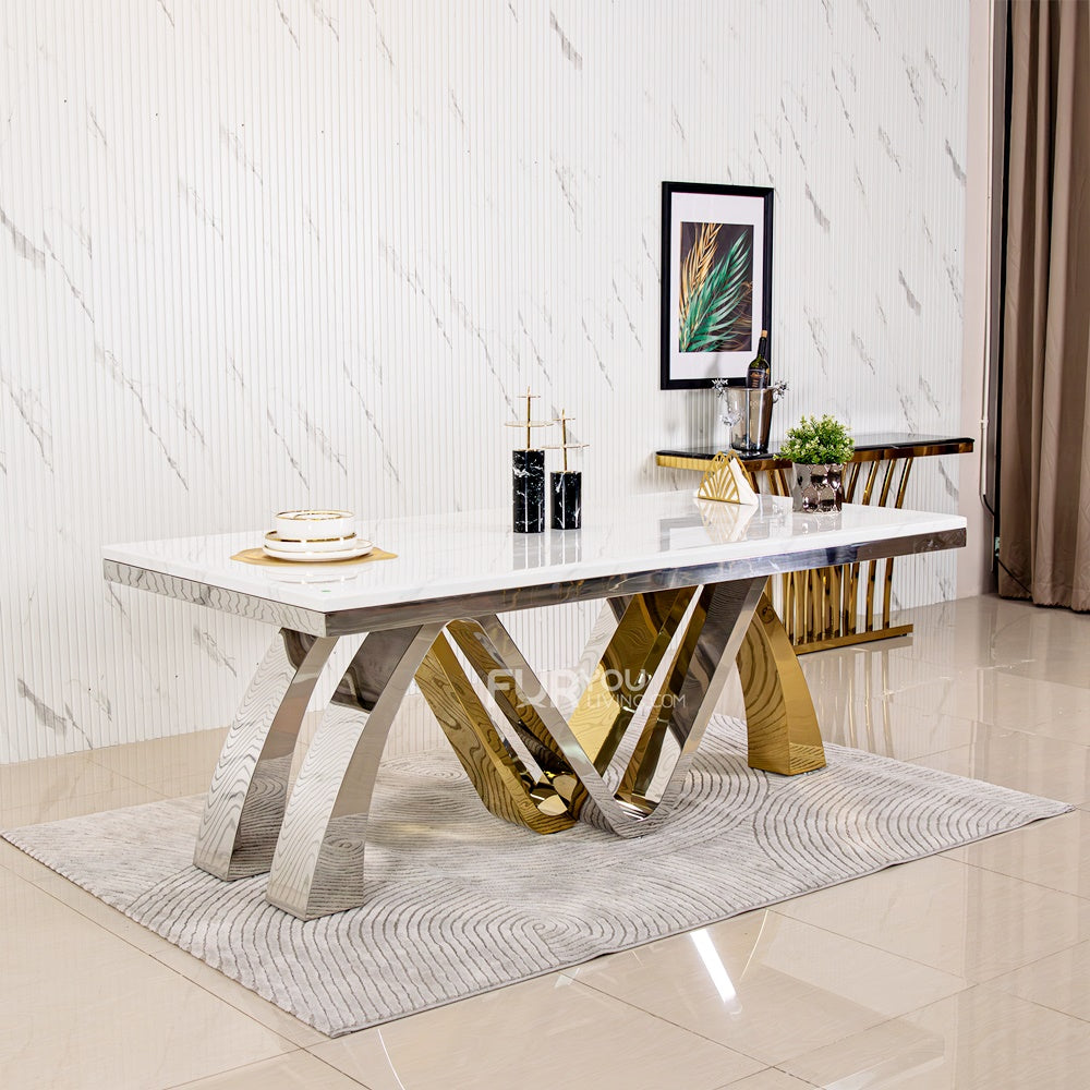 โต๊ะอาหารหินอ่อน 2 ม. รุ่น สแปรโร่ SPARROW (เก้าอี้ 4 ตัว)