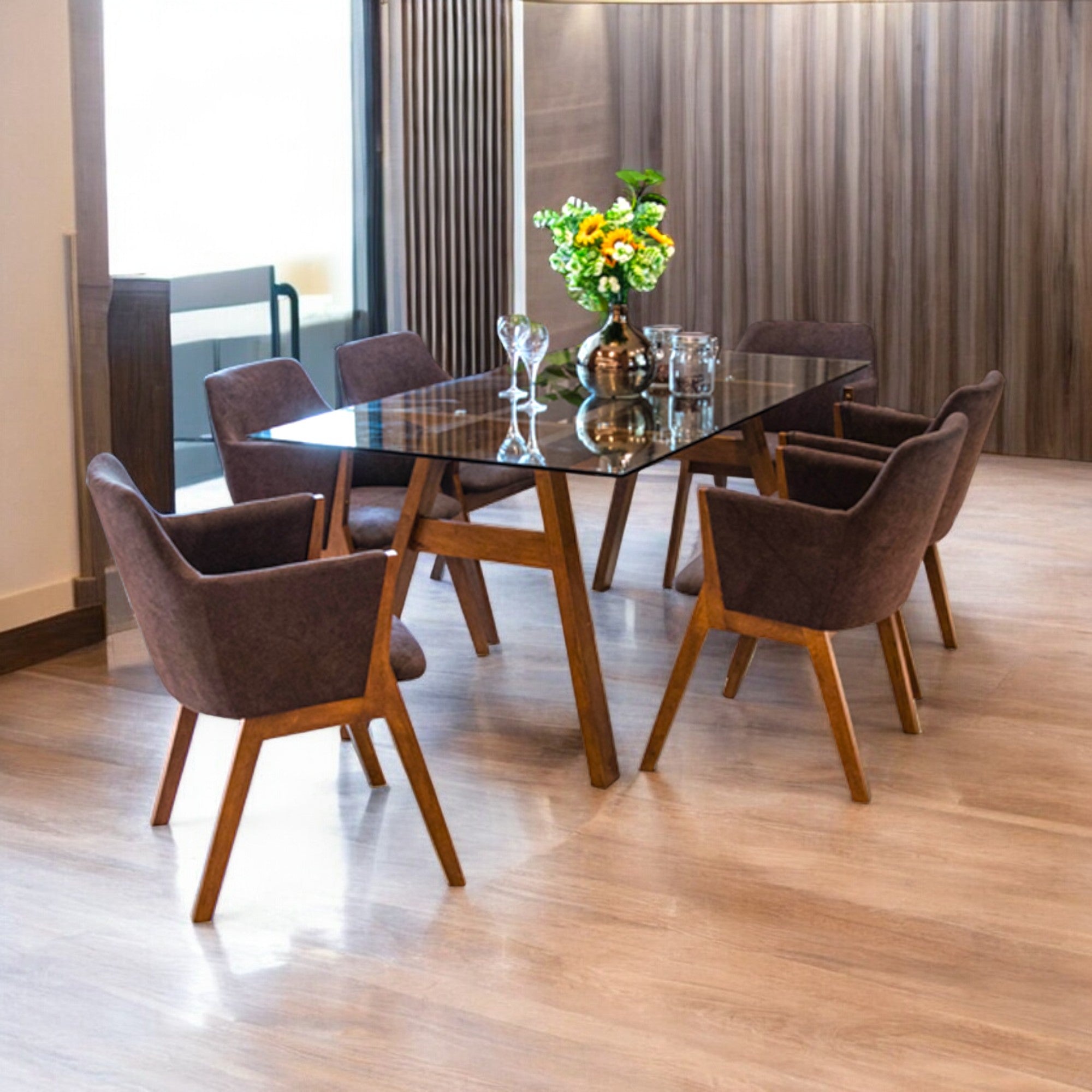 ชุดโต๊ะทานอาหารกระจก รุ่น โทบี้ TOBY เก้าอี้ 6 ที่นั่ง