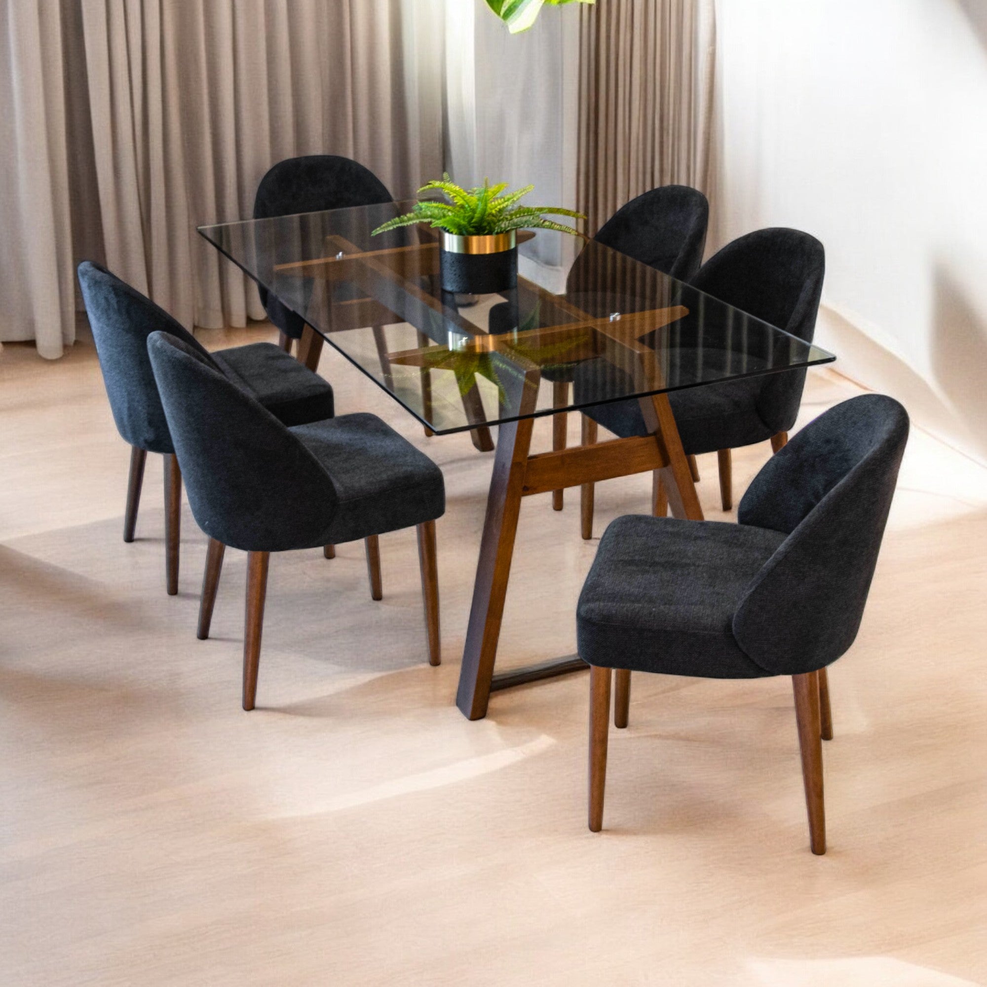 ชุดโต๊ะทานอาหารกระจก รุ่น โทบี้ TOBY เก้าอี้ 6 ที่นั่ง