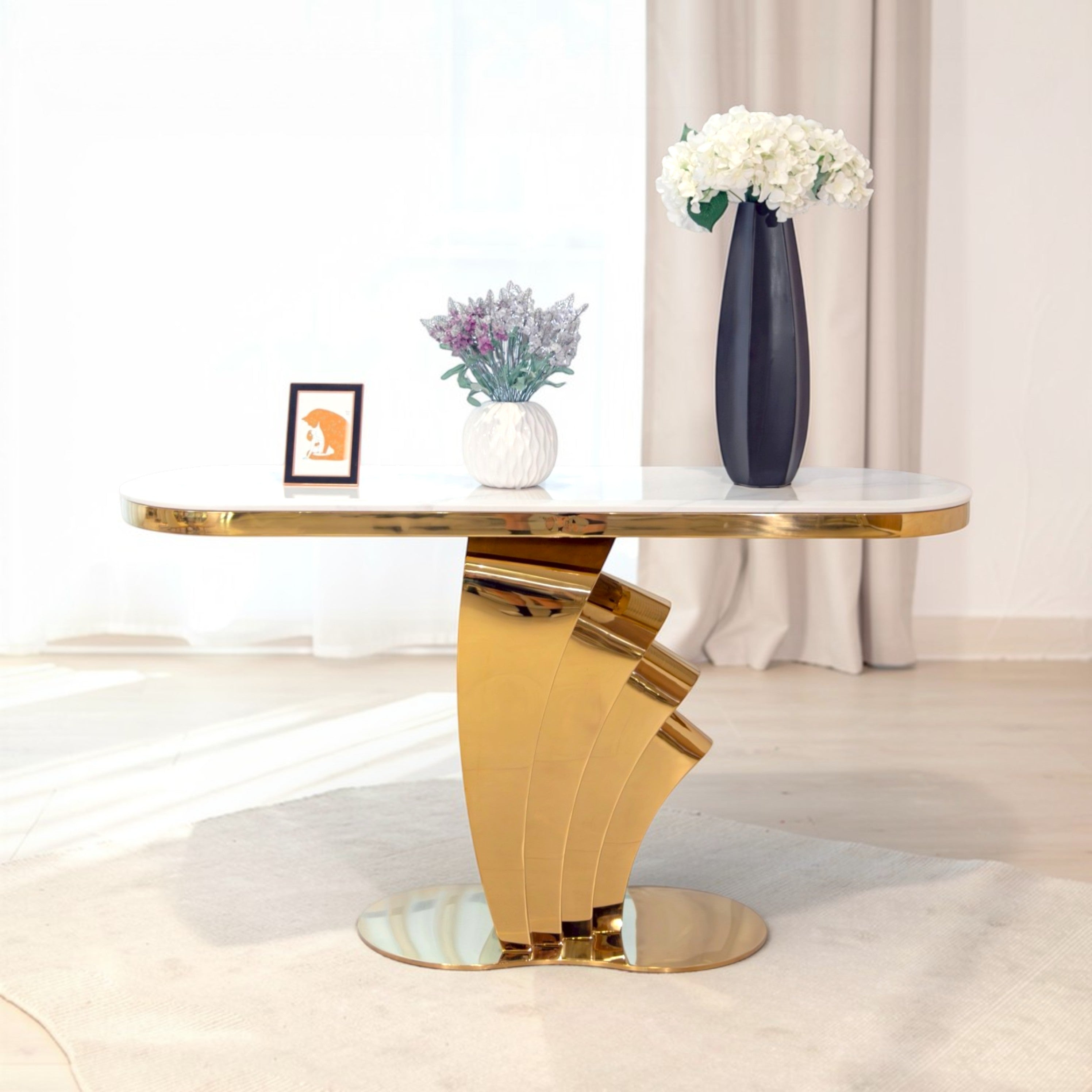 โต๊ะคอลโซลท็อปหิน 1.4 ม. รุ่น สเนล SNAIL สีทอง