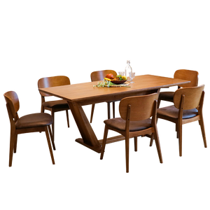 [พร้อมส่ง] ชุดโต๊ะกินข้าวไม้ยางทั้งชุด ขนาด 6 ที่นั่ง รุ่น แกนดัฟ&มันเดย์ สีวอลนัท