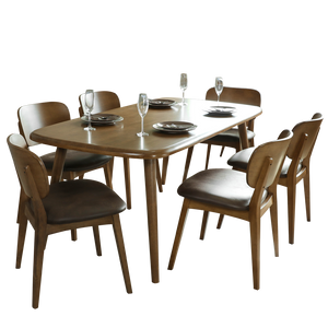 [พร้อมส่ง] ชุดโต๊ะทานอาหาร ชุดโต๊ะกินข้าว 6 ที่นั่ง ไม้ยางพาราทั้งชุด สไตล์โมเดิร์น รุ่น นอร่า+มันเดย์