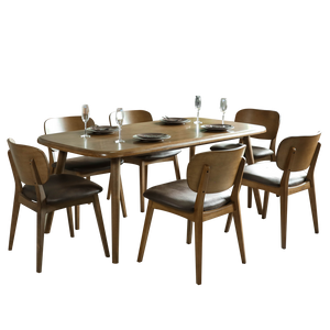 [พร้อมส่ง] ชุดโต๊ะทานอาหาร ชุดโต๊ะกินข้าว 6 ที่นั่ง ไม้ยางพาราทั้งชุด สไตล์โมเดิร์น รุ่น นอร่า+มันเดย์