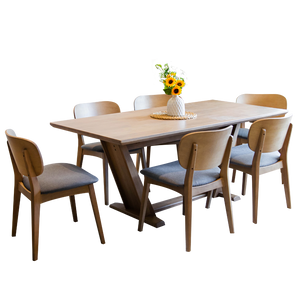 [พร้อมส่ง] ชุดโต๊ะกินข้าวไม้ยางพารา 6 ที่นั่ง รุ่น แกนดัฟ&มันเดย์ สไตล์มินิมอล ขนาด 180 ซม.