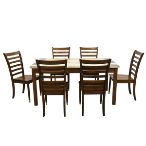 [พร้อมส่ง] ชุดโต๊ะทานอาหาร ชุดโต๊ะกินข้าว ท็อปหินอ่อน โครงไม้จริงทั้งชุด พร้อมเก้าอี้ 6 ที่นั่ง รุ่น คาสิโอ+แฟนซี
