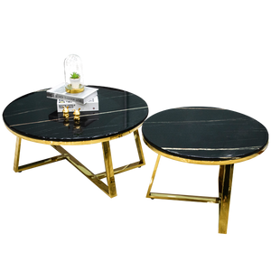 โต๊ะกลางท็อปหินอ่อน รุ่น เอลิน่า ขาสแตนเลสชุบสีทอง สไตล์โมเดิร์นลักซูรี่