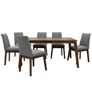 [พร้อมส่ง] ชุดโต๊ะกินข้าวไม้จริงทั้งชุด ขนาด 6 ที่นั่ง เก้าอี้หุ้มเบาะผ้าฝ้าย รุ่น เดียรัล