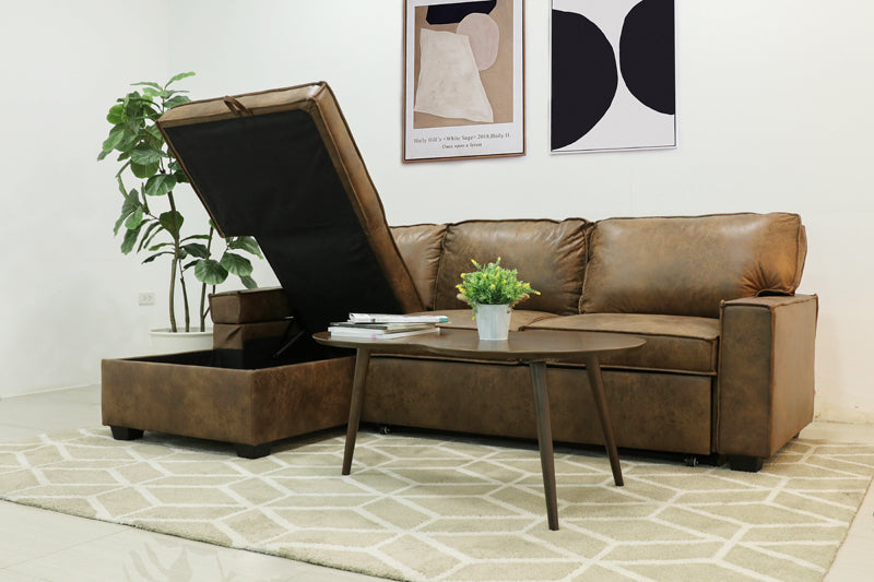 โซฟา L-shape ปรับนอนได้มีทั้งเบดซ้าย-ขวา หุ้มผ้าsoft tech ตัวเบดเปิด-ปิด เก็บของได้ รุ่น ดาร์เลเน่