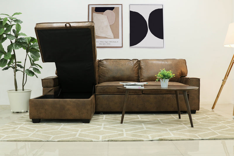 โซฟา L-shape ปรับนอนได้มีทั้งเบดซ้าย-ขวา หุ้มผ้าsoft tech ตัวเบดเปิด-ปิด เก็บของได้ รุ่น ดาร์เลเน่