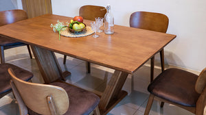 [พร้อมส่ง] ชุดโต๊ะกินข้าวไม้ยางทั้งชุด ขนาด 6 ที่นั่ง รุ่น แกนดัฟ&มันเดย์ สีวอลนัท