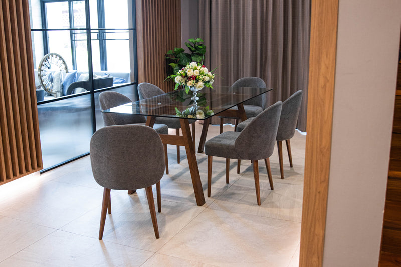 ชุดโต๊ะทานอาหารกระจก รุ่น โทบี้ TOBY เก้าอี้ 6 ที่นั่ง