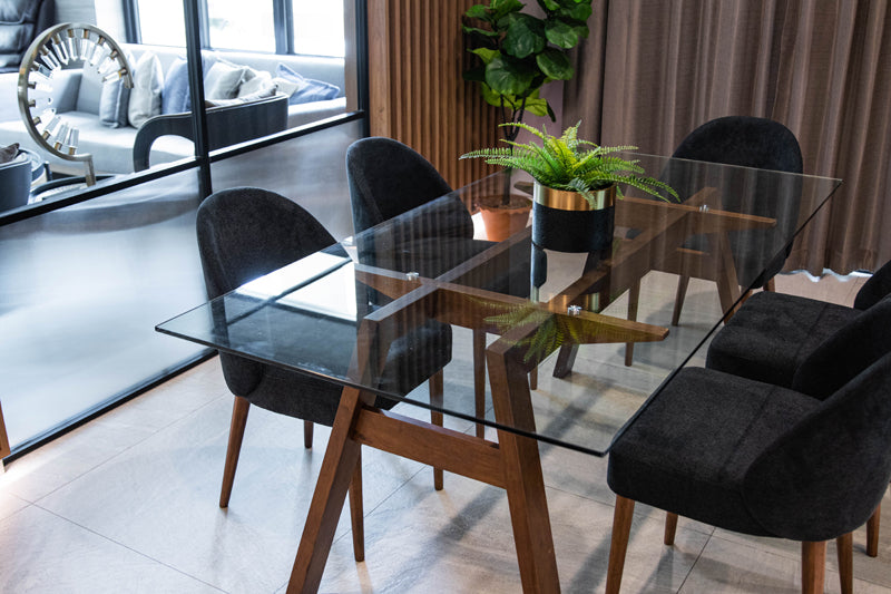 ชุดโต๊ะทานอาหารกระจก รุ่น โทบี้ TOBY เก้าอี้ 6 ที่นั่ง