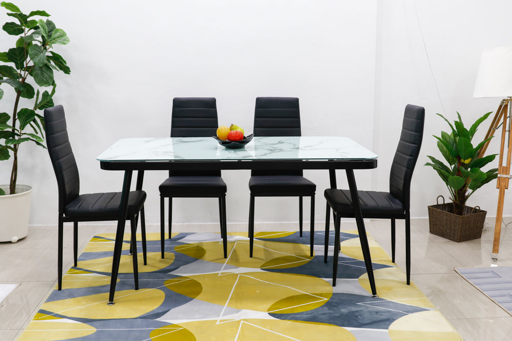 โต๊ะอาหารท็อปกระจกลายหินอ่อน 1.4 ม. รุ่น สปริน SPIN