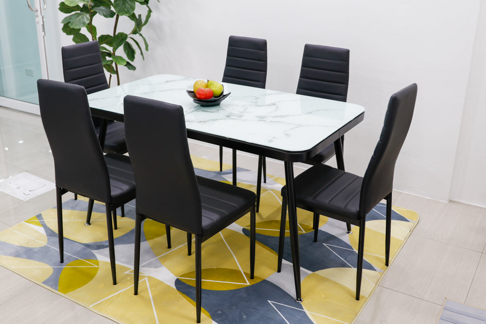 โต๊ะอาหารท็อปกระจกลายหินอ่อน 1.4 ม. รุ่น สปริน SPIN